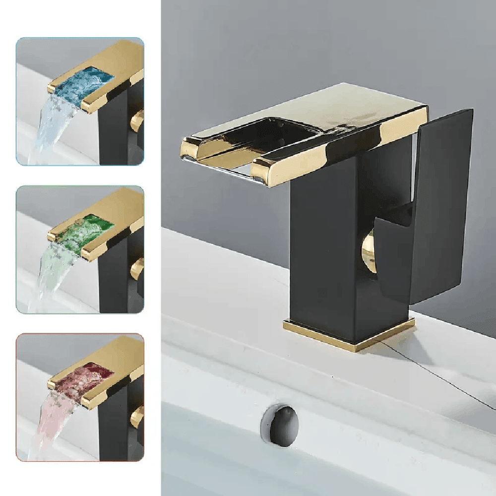 Black  Gold LED Bathroom Sink Faucet 1 Hole Basin Vanity Mixer Taps Single Handle