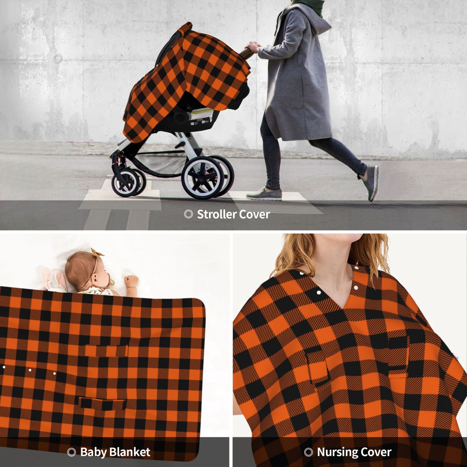 Car Seat Cover Baby - halloween plaid pumpkin Breathable Infant Car Seat Cover for Baby Carseat, Lightweight Comfort Baby Essentials Must Haves Newborn Stuff for Girl Boy