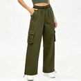 thumbnail image 4 of LVHAOGJOB Cargo Pants for Women Wide Leg Straight Leg Pants Athletic Elastic Waist Hiking with Pockets Ladies Trousers, 4 of 9