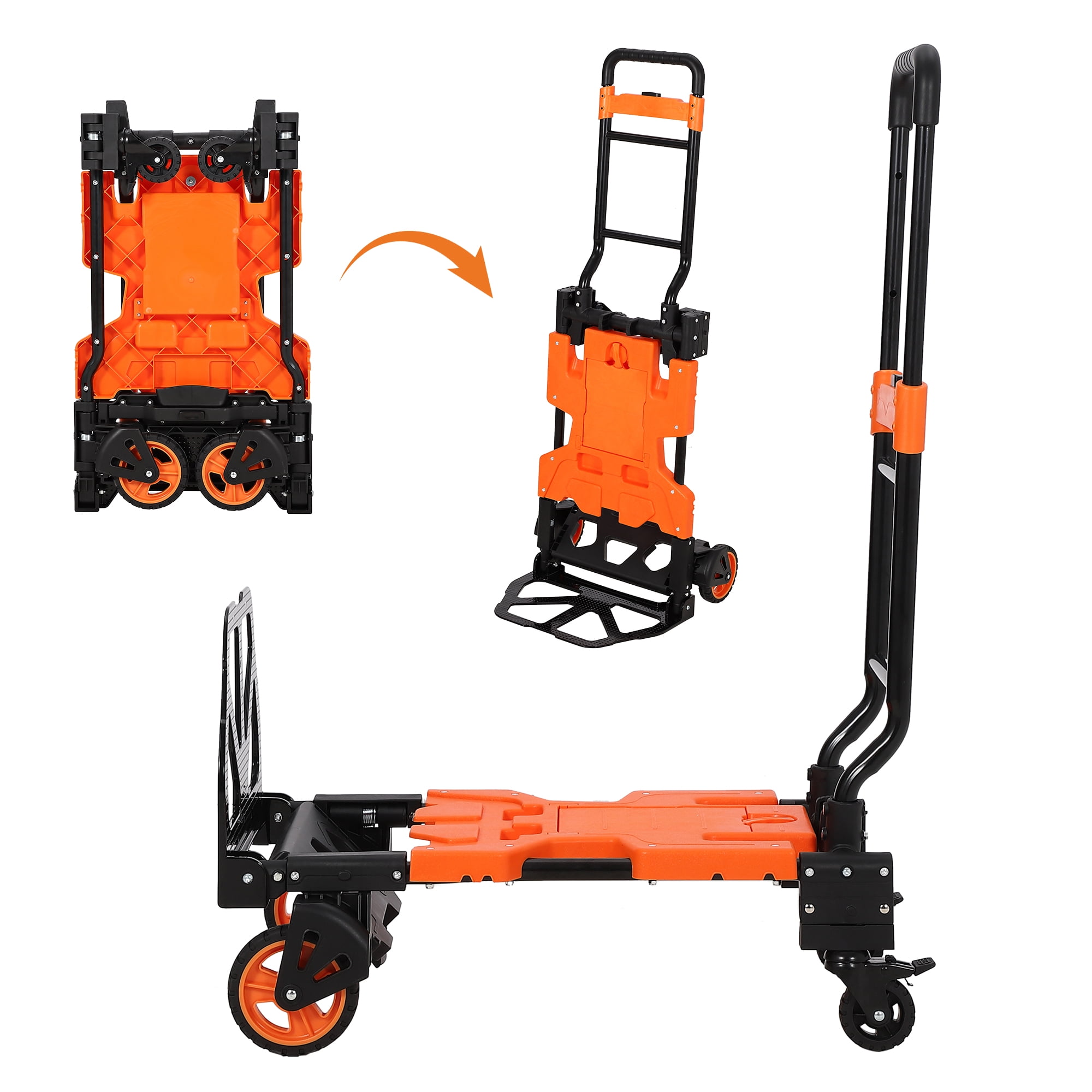 2-in-1 Folding Hand Truck, Convertible Utility Dolly Cart with Collapsible Basket & Bungee Cord