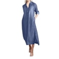 thumbnail image 2 of ITSAME Womens Plus Size Dress, Loose Comfy V Neck Long Sleeve Casual Flare Midi Dress Blue 2XL, 2 of 5