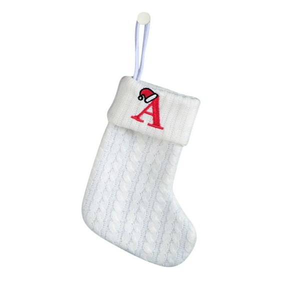 Lilixerw 7.84 Inches Mini Cute Knitted Christmas Stocking,Initial Monogram Embroide White Xmas Stockings for Christmas Decorations Gift,Letter A
