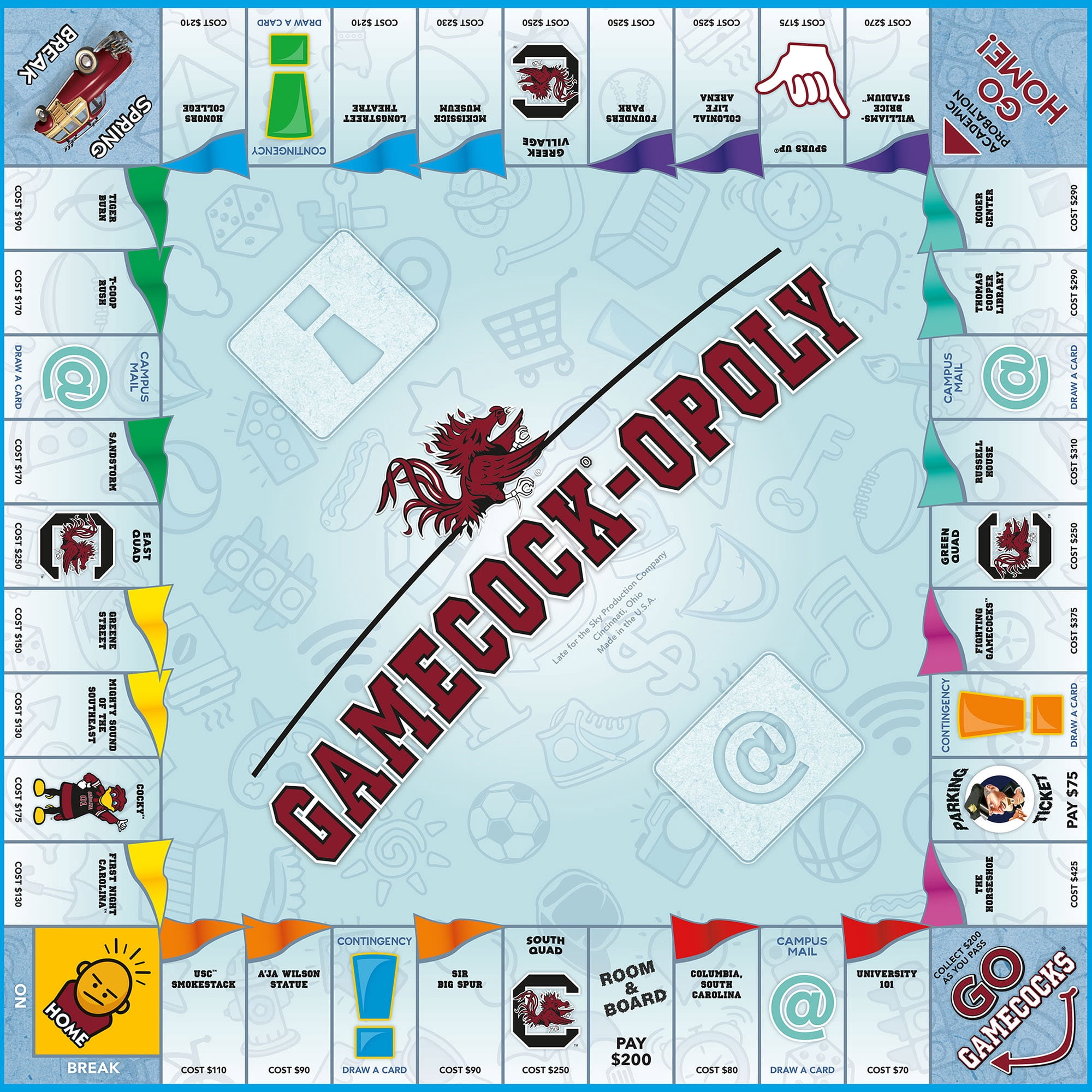 Late For The Sky: Gamecock-Opoly - University Themed Family Board Game, Opoly-Style Game Night, Traditional Play Or 1 Hr Version, Ages 8+, 2-6 Players
