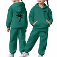 thumbnail image 5 of Ulitacool Girl's Outfits Toddler Casual Printed Hoodie Set Long Sleeve Sweatpants Pullover Top Matching Bottoms Fall Winter Pajamas Loungewear Dark Green, 5 of 6