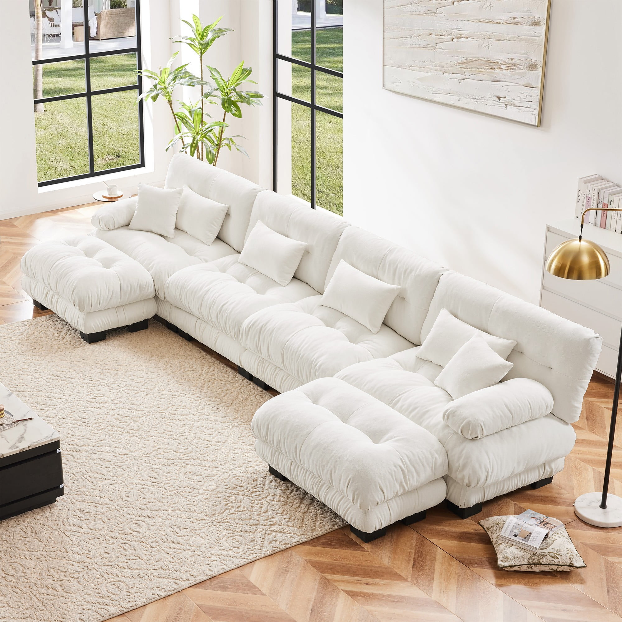 Sodrens Modular Sectional Sofa, L-Shaped Velvet 3-Seater with