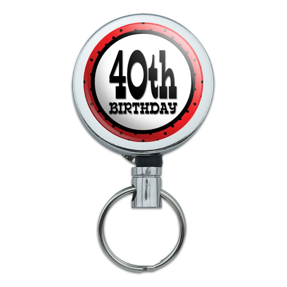 40th Fortieth Birthday Red Black Polka Dots Retractable Belt Clip Badge ...