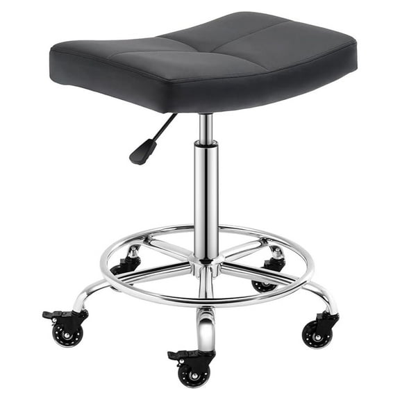 Adjustable Rolling Stool with Extra Wide Seat, Lockable Rubber Wheels & Footrest - Swivel Stool Chair for Kitchen, Lab, Office, Salon, Home (Black, 24''-31'')