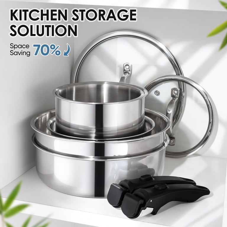 Walchoice 13Pcs Stainless Steel Cookware Set, 3-Ply Pots and Pans