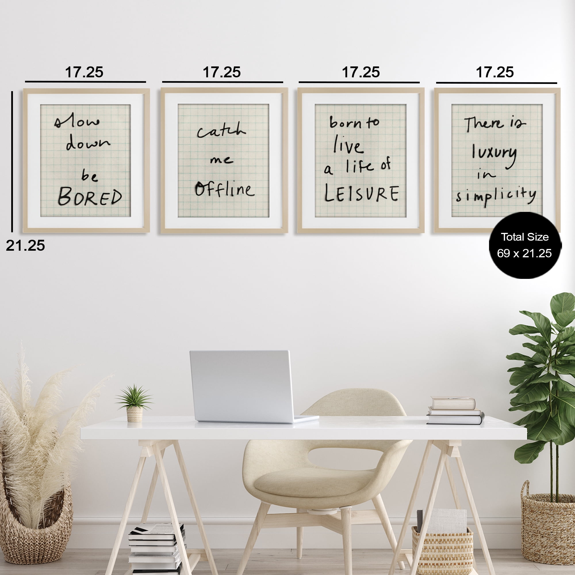 Stupell Industries Bored Scrawl Sayings 4 Piece Birch Framed Print Under Glass Set, design by Victoria Barnes