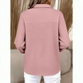 thumbnail image 4 of Button Down Shirts for Women Loose Fit Long Sleeve Polo Shirts Lightweight Waffle Knit Tops with Pocket Pink 2XL, 4 of 4