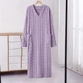 thumbnail image 4 of Miqool Cable Knit Fleece Nightgown for Women V Neck Cozy Plush Long Sleeve Warm Sleep Dress with Pockets, 4 of 7
