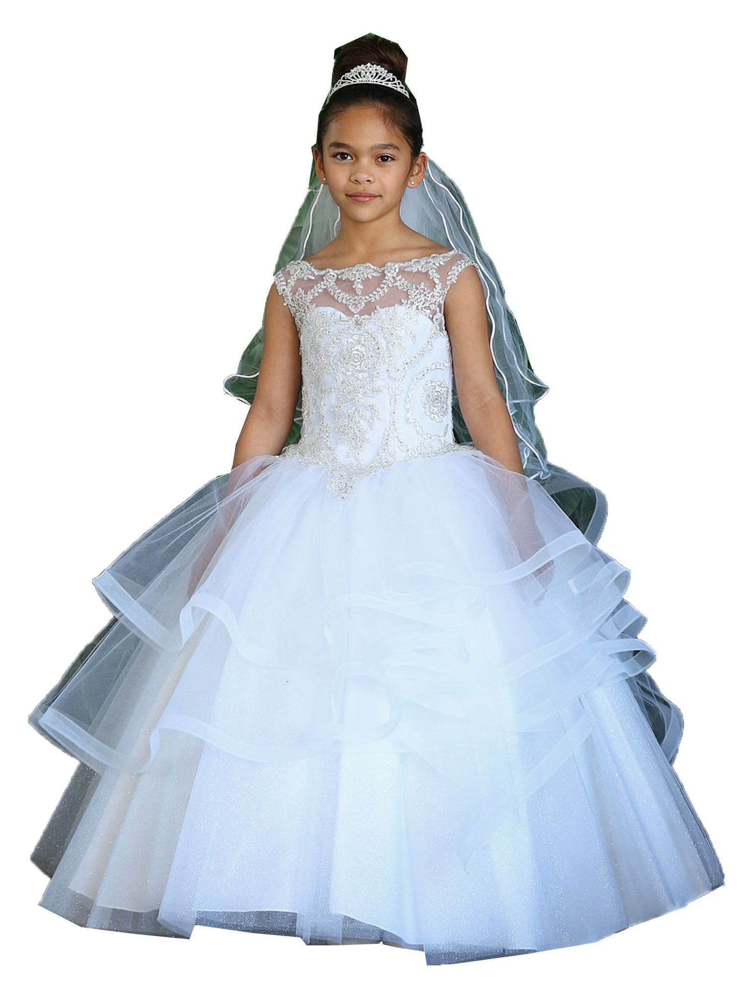 white and silver ball gown