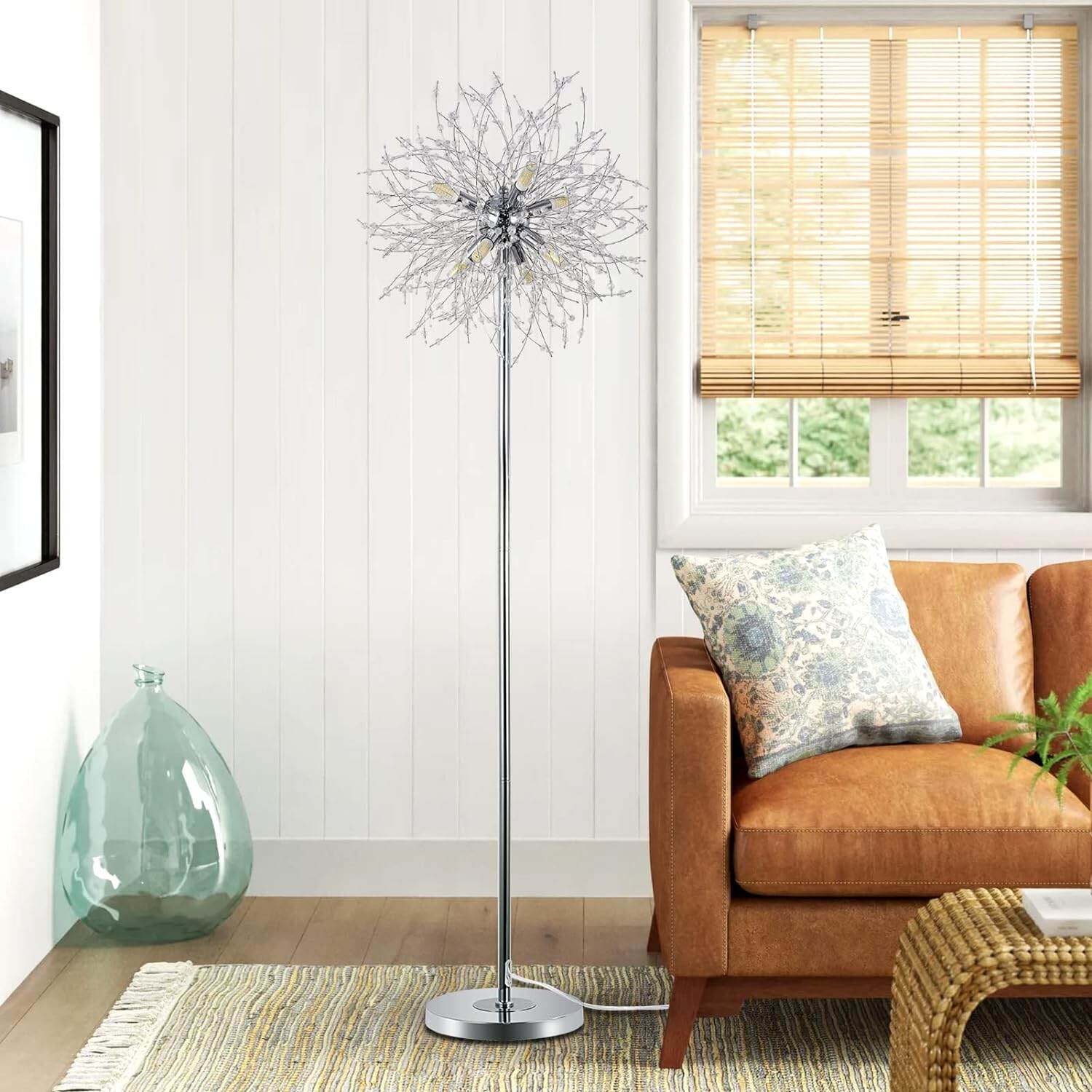 Table Lamp Crystal Floor Lamp for Bedroom, Floor Lamp for Living Room, Elegant Standing Lamp, 69" Tall Pole Lamp, Modern Floor Lamp for Room Decor, 32 Firework Crystal Harnesses Included, Fini