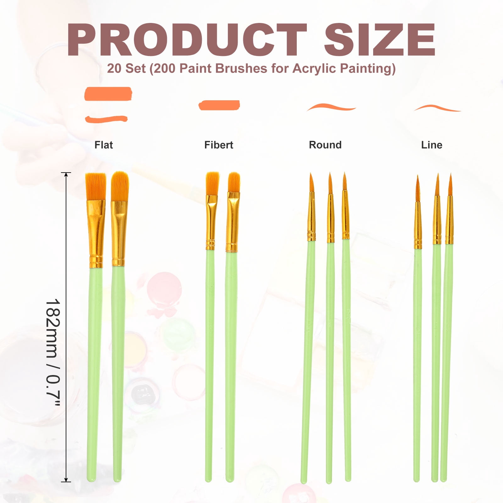 Paint Brushes Set, 200Pcs Acrylic Paint Brush Nylon Hair for Watercolor Oil Painting Miniature Detailing Rock Painting, Green