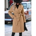 thumbnail image 3 of Women'S Wool Pea Coat Double Breasted Fleece Trench Coat Mid Long Winter Wool Blend Overcoat Dressy Outfit Khaki L, 3 of 6