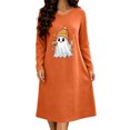 thumbnail image 2 of Taqqpue Womens Cotton Sleep Dress Long Sleeves Crew Neck Halloween Skeleton Print Loose Knee Length Nightshirt Casual Oversized Lounge Pullover Nightgown for Women Plus Size, 2 of 7