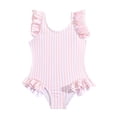thumbnail image 4 of BOOMNY Toddler Girls One Peice Swimsuits Sleeveless Bathing Suit for Kids Striped Lightweight Cozy Summer Beach Vacation Swimwear, 4 of 9