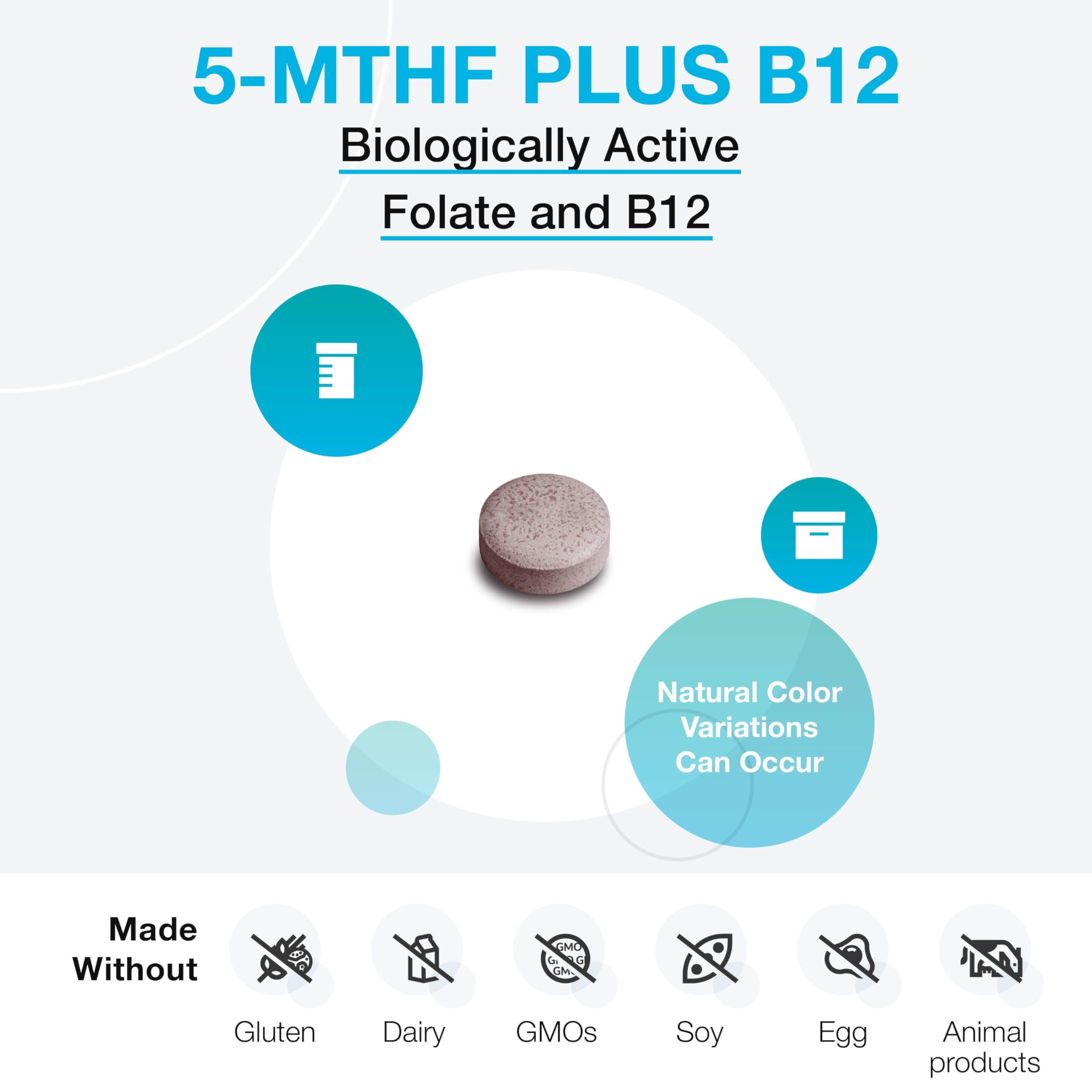 XYMOGEN 5-MTHF Plus B12 - Biologically Active L Methylfolate Supplement - Support Methylation & Nervous System Health - Great-Tasting Cherry Flavor (30 Quick-Dissolve Tablets)