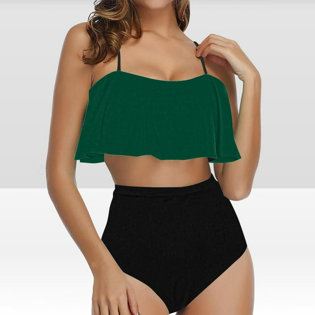 Pisexur Tankini Swimsuits for Women Tummy Control Two Piece Bathing Suits Ruffled Flounce Tankini Top with High Waisted Bottom Bikini Set