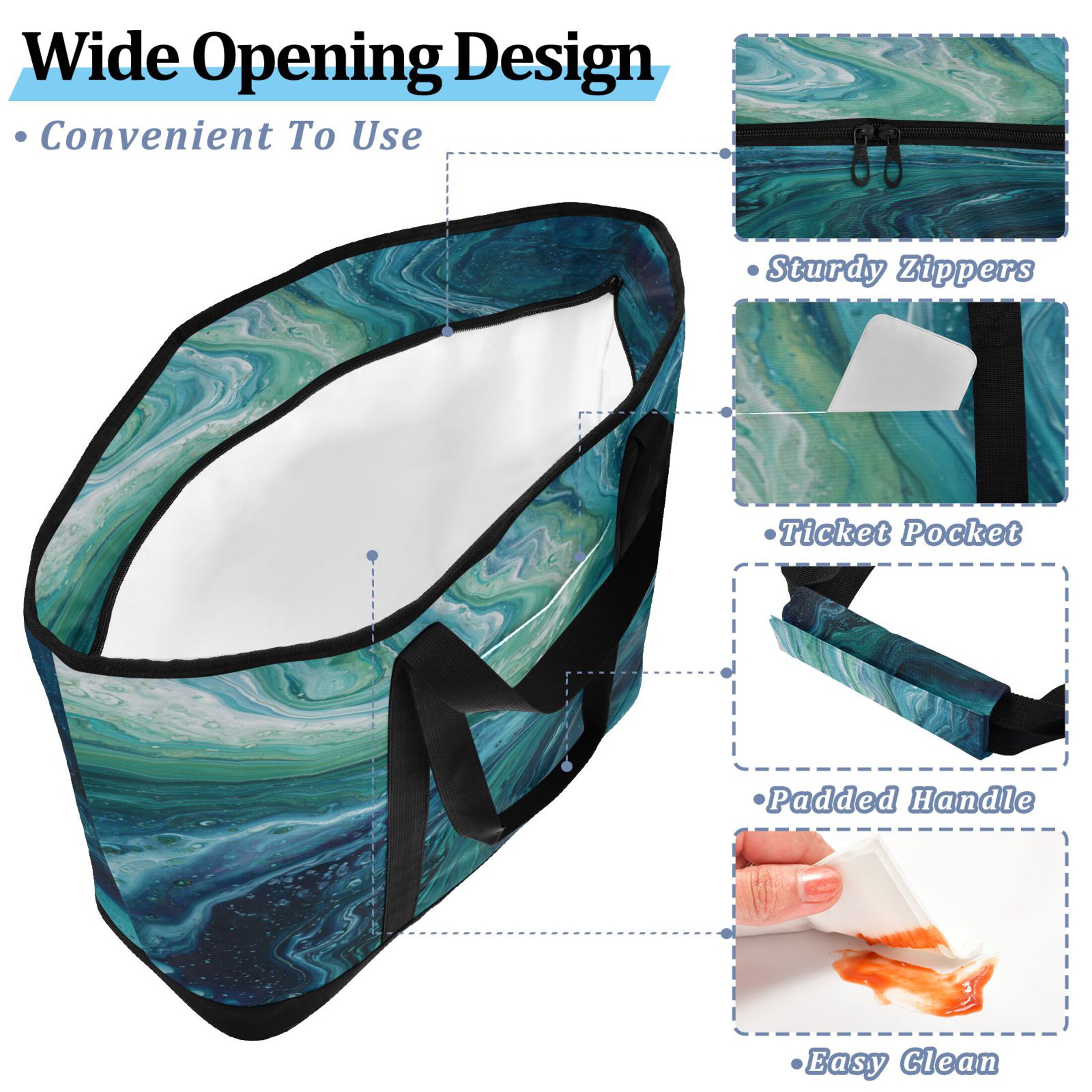 Extra-Large Wide Opening Design Capacity Hand-Held Ice Pack Thickened Insulation Layer For Long-Lasting Cold Retention For Outdoor Shopping Picnics And Camping Dark Blue Fluid
