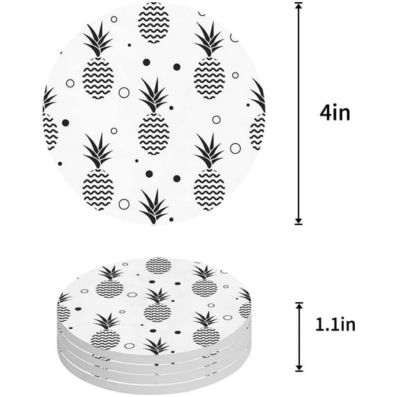 FMSHPON Pineapple Set of 4 Round Coaster for Drinks, Absorbent Ceramic Stone Coasters Cup Mat with Cork Base for Home Kitchen Room Coffee Table Bar Decor
