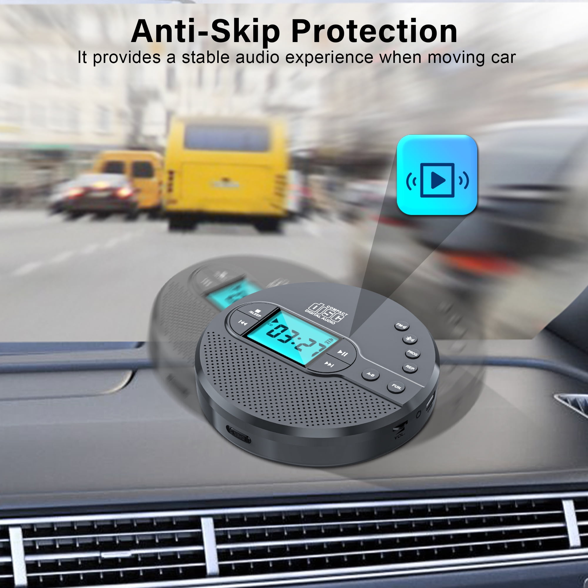 Portable CD Player with Bluetooth, CD Player for Car with USB Port, for Adult, Jogging