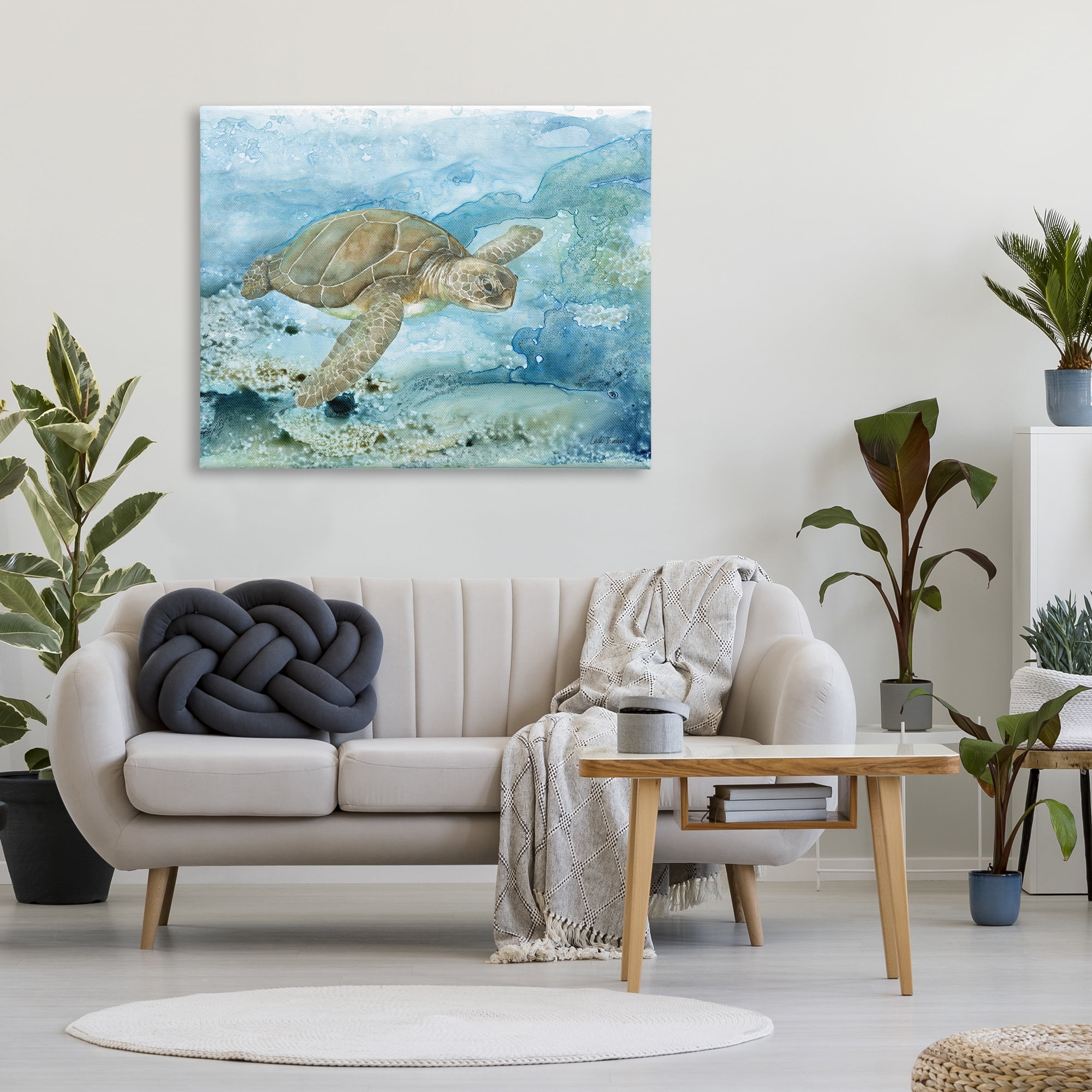 Stupell Industries Modern Sea Turtle Splash Animals & Insects Painting Gallery Wrapped Canvas Print Wall Art, 48 x 36