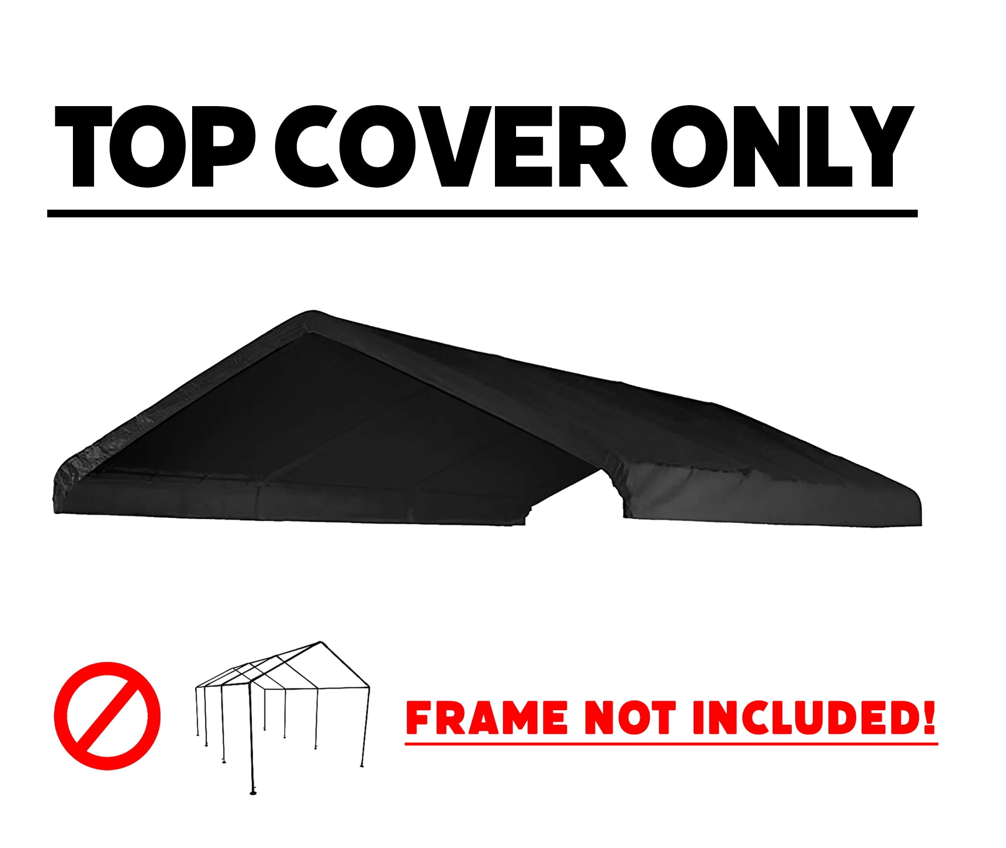 12' X 20' Canopy Replacement Cover - for Frames 10' W X 20' L (See Diagram) Black Carport Replacement Top