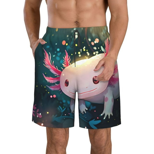 Balery Whimsical Axolotl Fantasy Traje de Baño Estilo Hawaiano para Hombre, Shorts de Secado Rápido con Bolsillos-Large