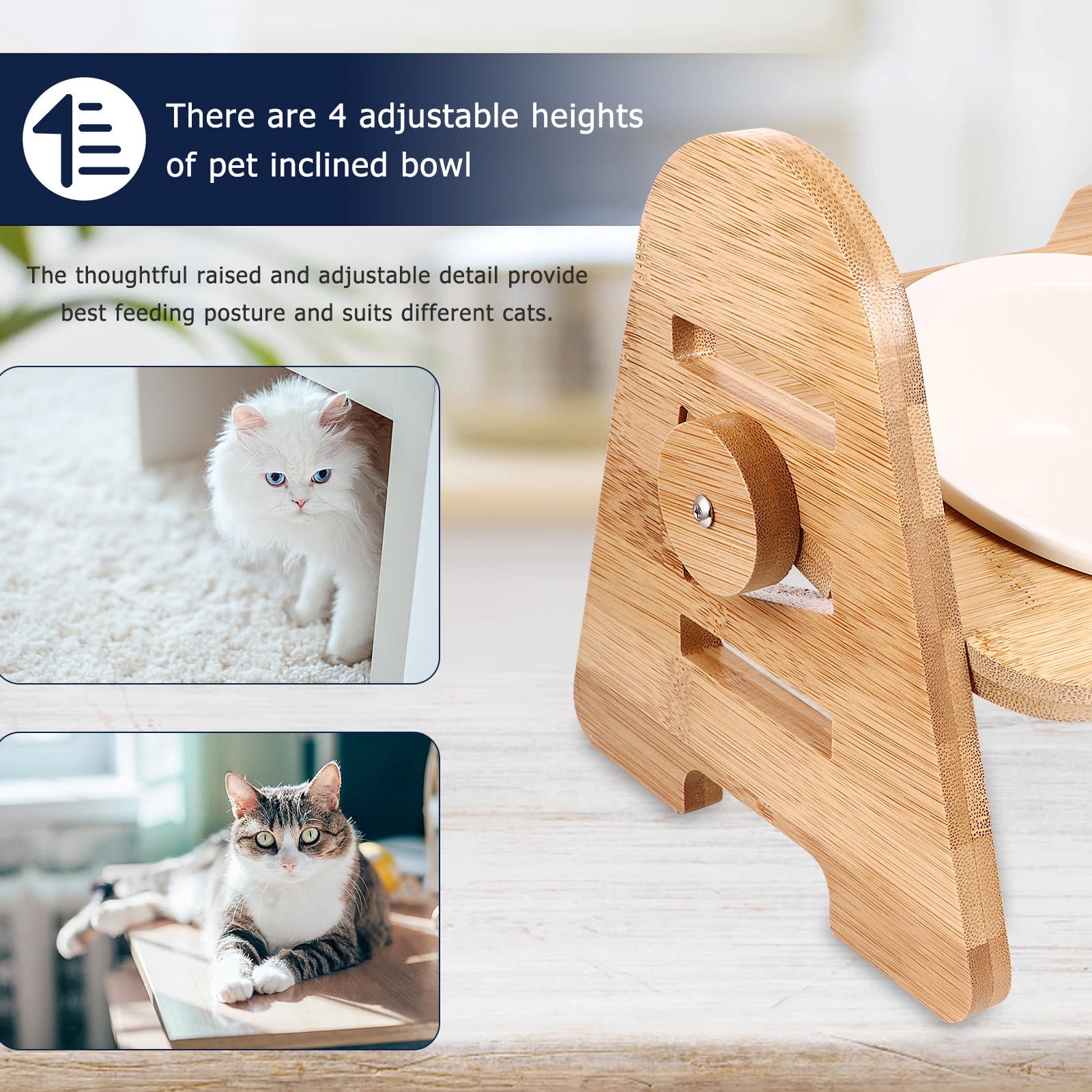 Tineasur Khaki Ceramic Raised Pet Bowl with Adjustable Stand for Small Dogs and Cats, 1 Stand Included