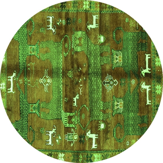 Ahgly Company Indoor Round Animal Green Traditional Area Rugs, 3' Round