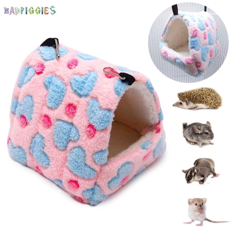 BadPiggies Hamster Love Pattern Hammock Warmth Bed Cage Cotton Nest Mat for Birds Squirrel Hedgehog Guinea Totoro Chinchilla Rat (L, Pink)