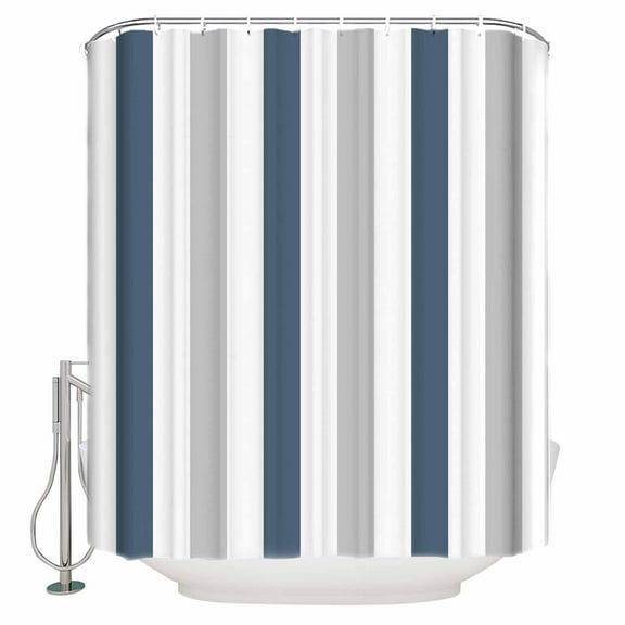Extra Long Shower Curtain 72x84 Inch, Blue Gray Striped Shower Curtain Waterproof Bathroom Decor Farmhouse Stripe Art Fabric Bath Curtain Set Accessories with Hooks