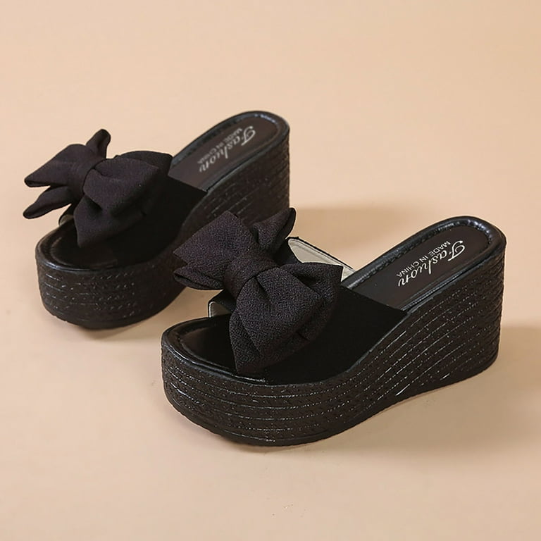 FZM Women shoes Ladies Fashion Cloth Bow Fish Mouth Platform Wedge