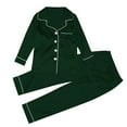 thumbnail image 2 of Ediodpoh Satin Silk Button Down Pajamas PJ's Sets Solid Two Piece Family Matching Sleepwear Loungewear Long Sleeve Silk Nightwear for Kids Dark Green 9-10 Years, 2 of 9
