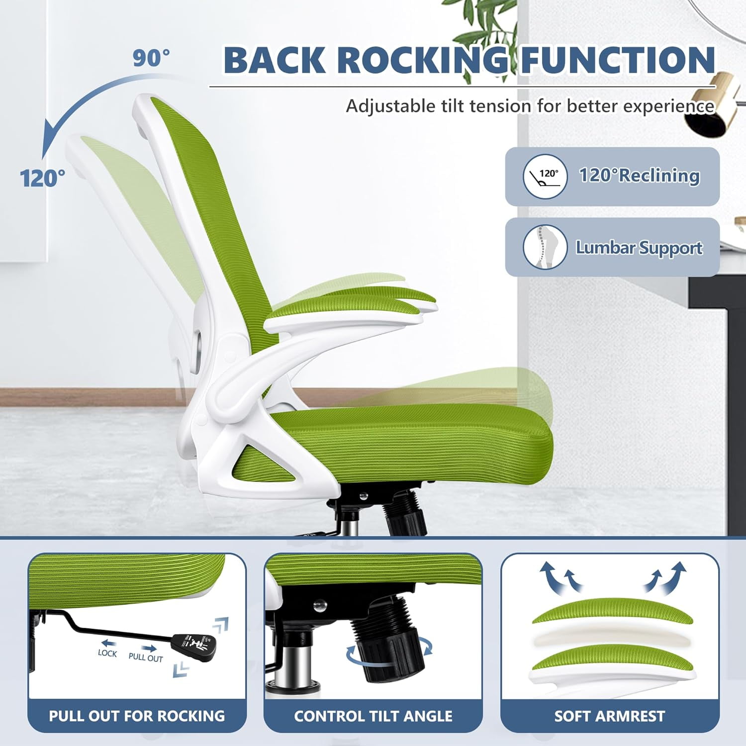 Office Chair, Ergonomic Desk Chair with Adjustable Height and Lumbar Support Swivel Desk Computer Chair with Flip up Armrests for Conference Room, Drak Gray
