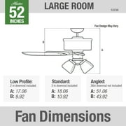 Hunter 52 inch Indoor Ceiling Fan with LED Lights - White Ceiling Fan with Pull Chain, For Bedroom or Living Room, Standard Mount, No Remote, 5 Blades, Includes Bulbs - Builder Plus 53236, Snow White