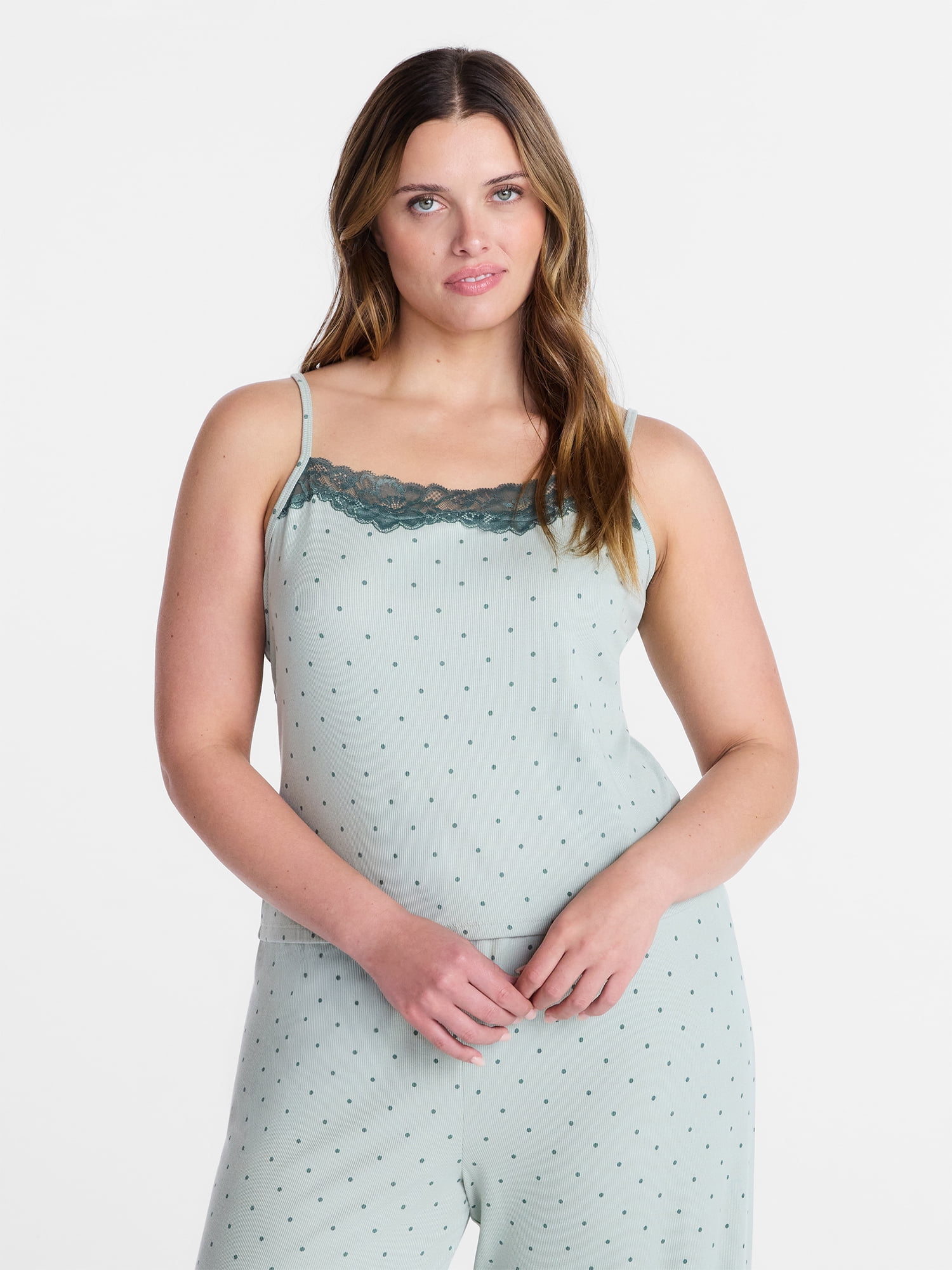 Joyspun Women’s Lace Trim Ribbed Modal Cami, Sizes XS-3X