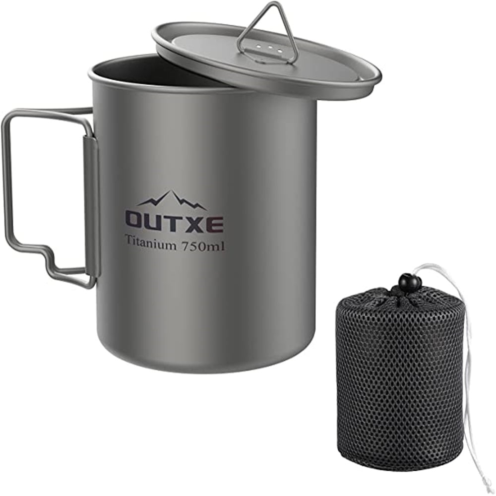 Kepooman Camping Cookware Set 750ml Ultralight Titanium Cup Mug - Camping Fry Pan Foldable Handle with Lid, Silver Kepooman Camping Cookware Set 750ml Ultralight Titanium Cup Mug - Camping Fry Pan Foldable Handle with Lid, Silver
