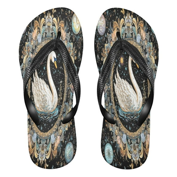 YAZAOOSummer Flip Flops Creatively Mystic Swan in A Floral Universe Simple Beach Sandals