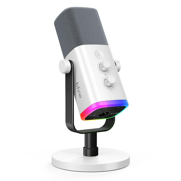 FIFINE XLR/USB Gaming Microphone for Streaming Podcasting PC Computer RGB Mic for PS4/PS5 with Gain Knob Mic Mute Monitoring Jack Gamer Mic for Recording Video Creation-AmpliGame AM8 White