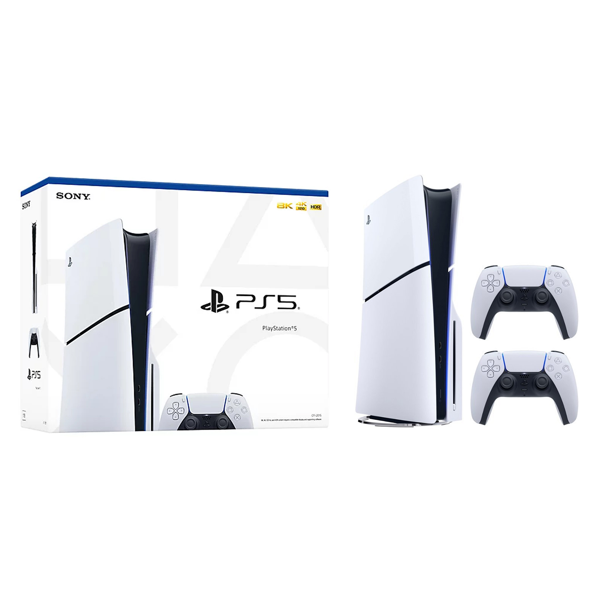 PlayStation 5 Slim Disc Version PS5 Gaming Console, AMD Ryzen Zen 8 Cores CPU 1TB PCIe Gen 4 NVNe SSD with 2 Wireless Controller - Original White - PS5 Disc Slim