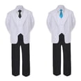 thumbnail image 2 of 5-7pc Formal Black White Suit Set Turquoise Bow Long Tie Vest Boy Baby Kids Sm-20 Teen, 2 of 3