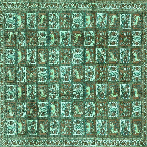 Ahgly Company Machine Washable Indoor Square Persian Turquoise Blue Traditional Area Rugs, 6' Square