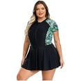 thumbnail image 4 of Sholeno Robe de Bain Rembourrée à Manches Courtes pour Femmes, Fermeture Éclair devant, Costume de Bain d'Été une Pièce, Feuilles Noires, TG, 4 of 7