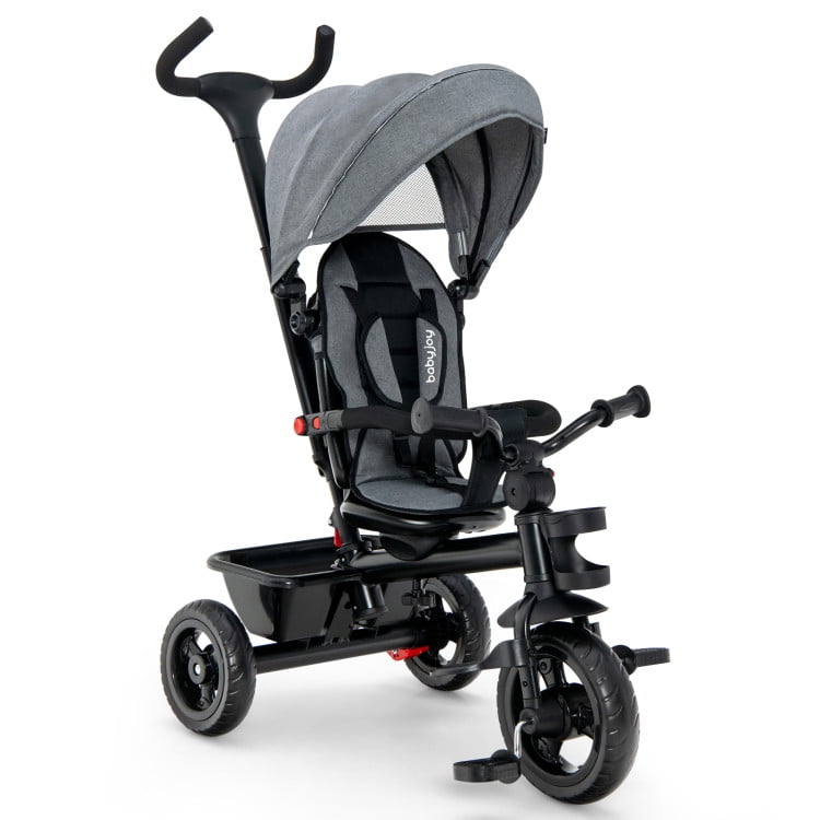 Spaco 4-in-1 Baby Tricycle Toddler Trike with Convertible Seat-Gray, Compact Stroller for Infant & Toddler
