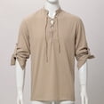 thumbnail image 5 of BLESSUME Mens Henley Medieval Pirate Shirt Adjustable Sleeves Lace-Up V neck T Shirt Medieval Tops, 5 of 8