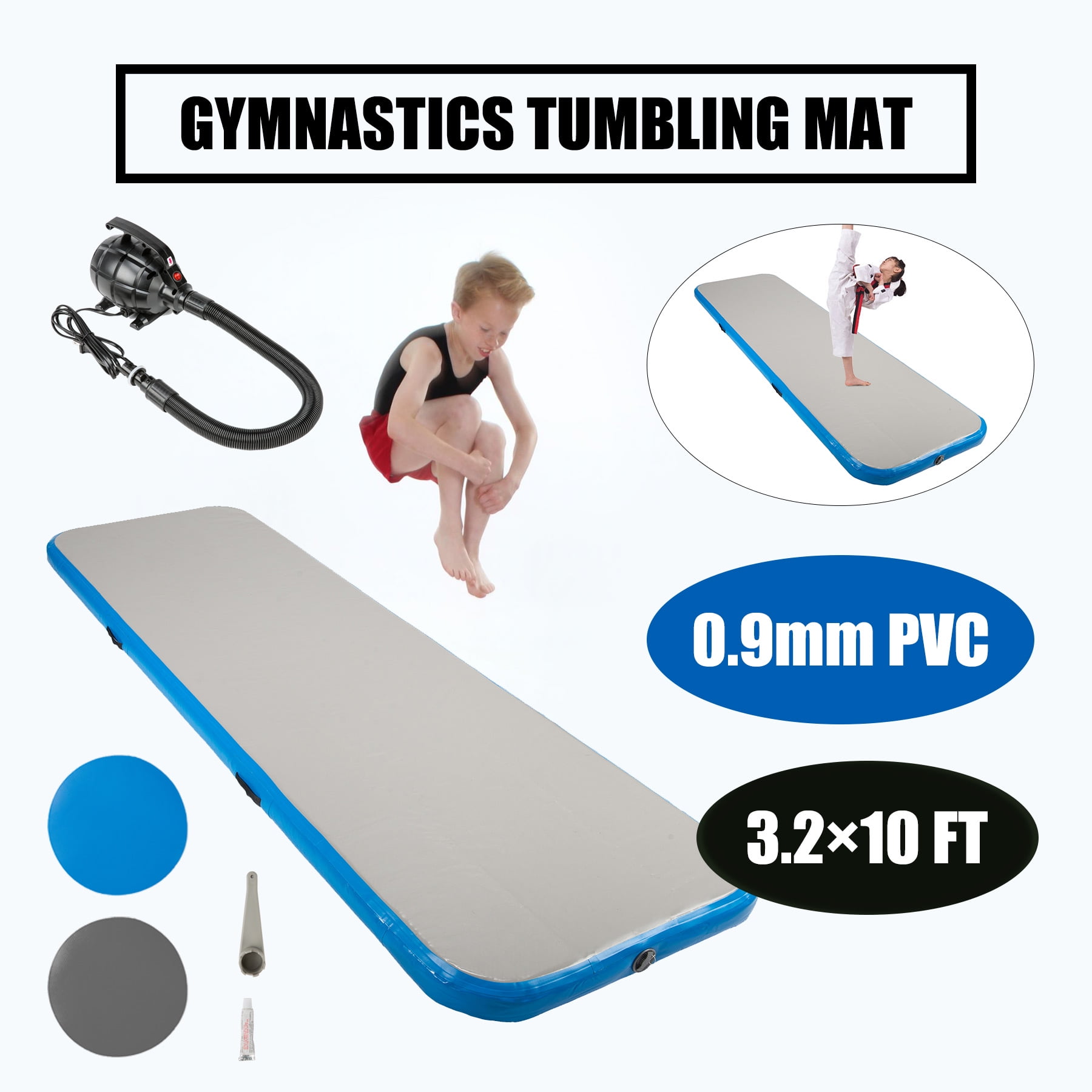 3mx1mx0.1m 10ft Tumbling Air Track Inflatable Gymnastics Tumble Track AirTrack Air Floor Mats for Home，Gym Backyard Cheerleading Beach Training Park and Pool 
