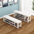 thumbnail image 2 of Taburete largo de acero y madera para cambiar zapatos, armario de almacenamiento, Zapatero, taburete de descanso de entrada, asiento para zapatos, silla de tienda, 2 of 4