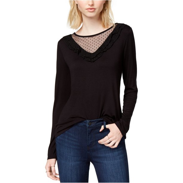 maison Jules Camiseta adornada con contraste de ilusión con volantes para mujer deepblack XS